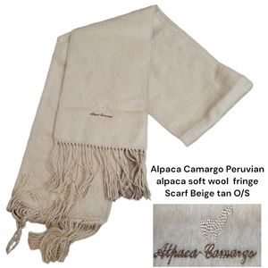 Alpaca Women's Camargo Peruvian alpaca soft wool fringe Scarf Beige tan O/S